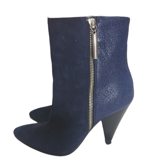 Stuart Weitzman Blue Leather and Suede Heeled Ankle Boots Size 5 - Picture 3 of 13